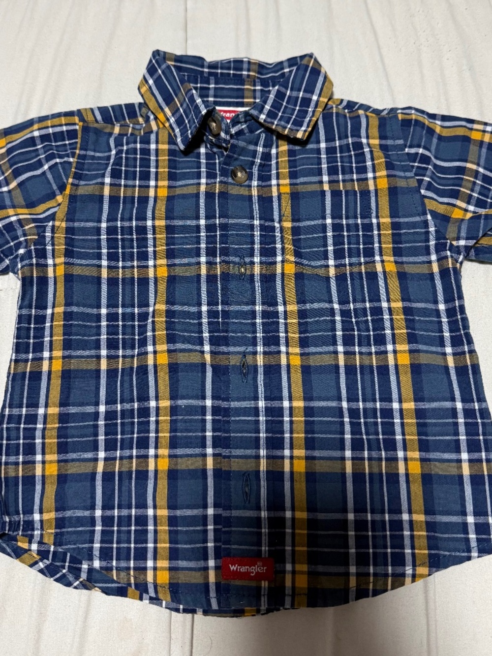 Wrangler 18 Month Kids Plaid Button Up Shirt Short Sleeve Blue, Yellow